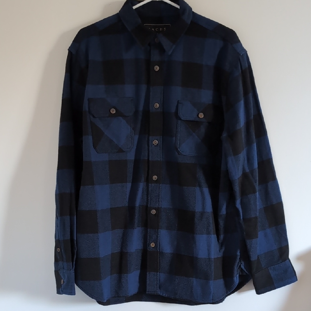 Jachs Blue and Black Plaid Casual Button Down Shirt